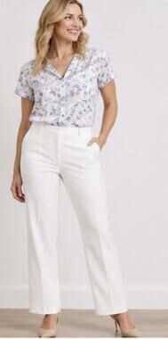 Ann Taylor Factory Womens 12 White Straight Leg Dress Pants Career Trousers